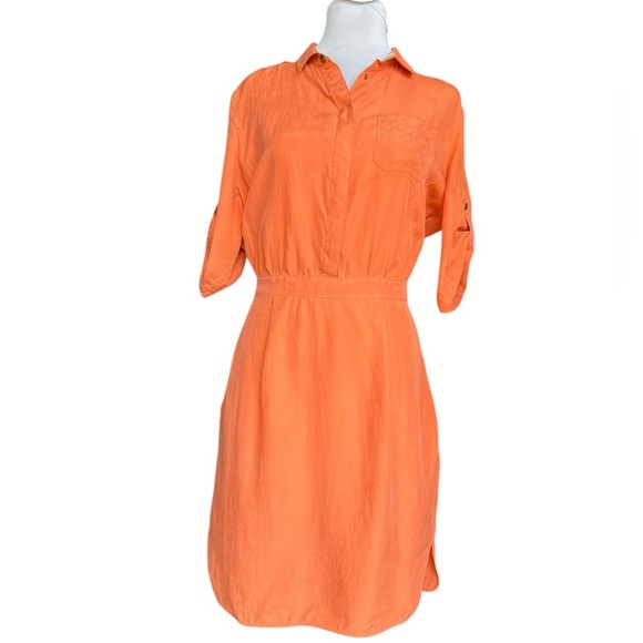 Burberry Brit Dress Women’s Small Orange 100% Silk Signature Collar Shirt Dress - Picture 1 of 8